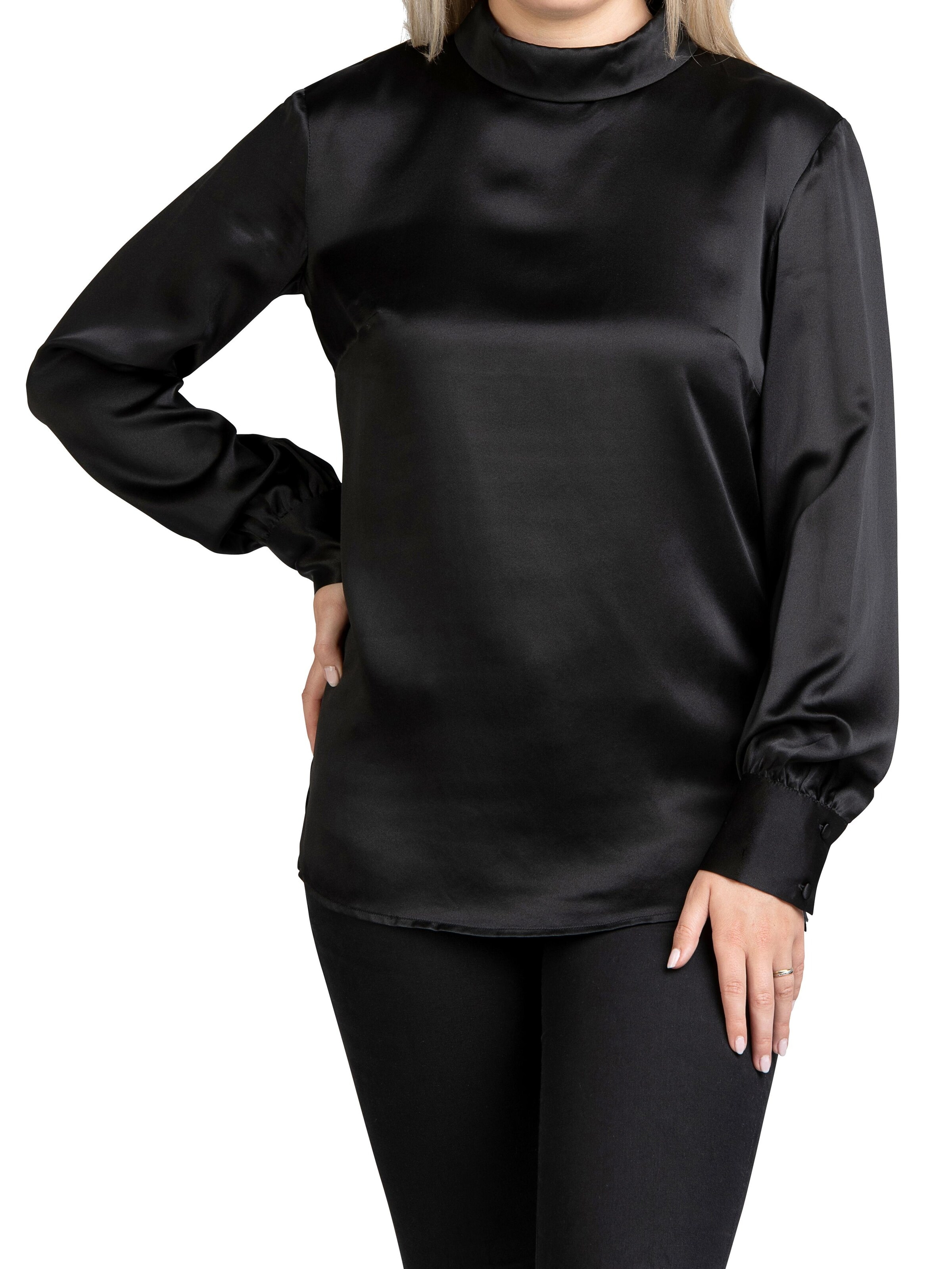 Posh Gear Blouse 'Seidenbluse Satinoseta' in Zwart: voorkant