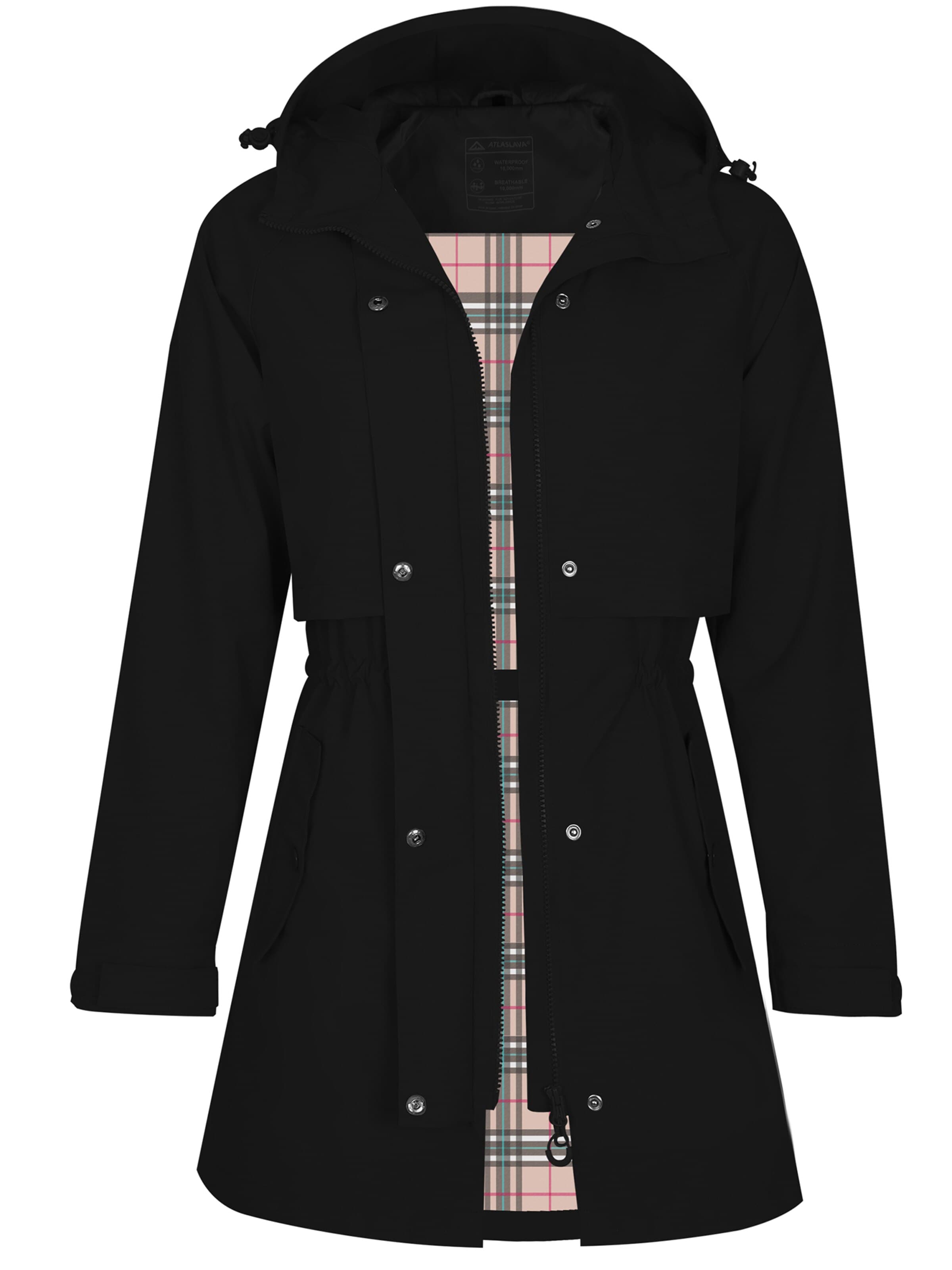ATLASLAVA Outdoor Coat 'Waterproof Outdoor Jacket' in Black: front