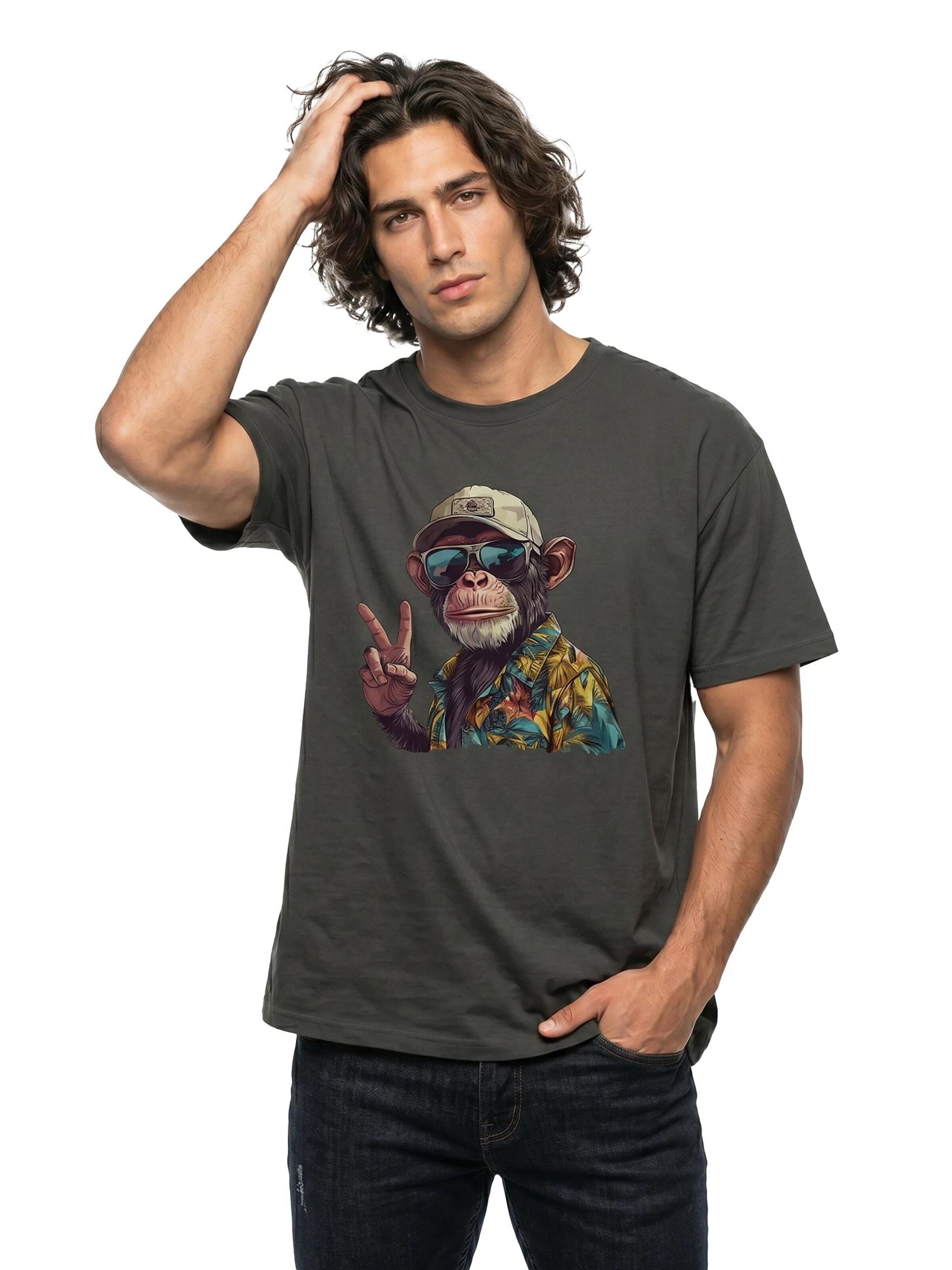 MAKAYA Shirt 'Peace Affe' in Grey