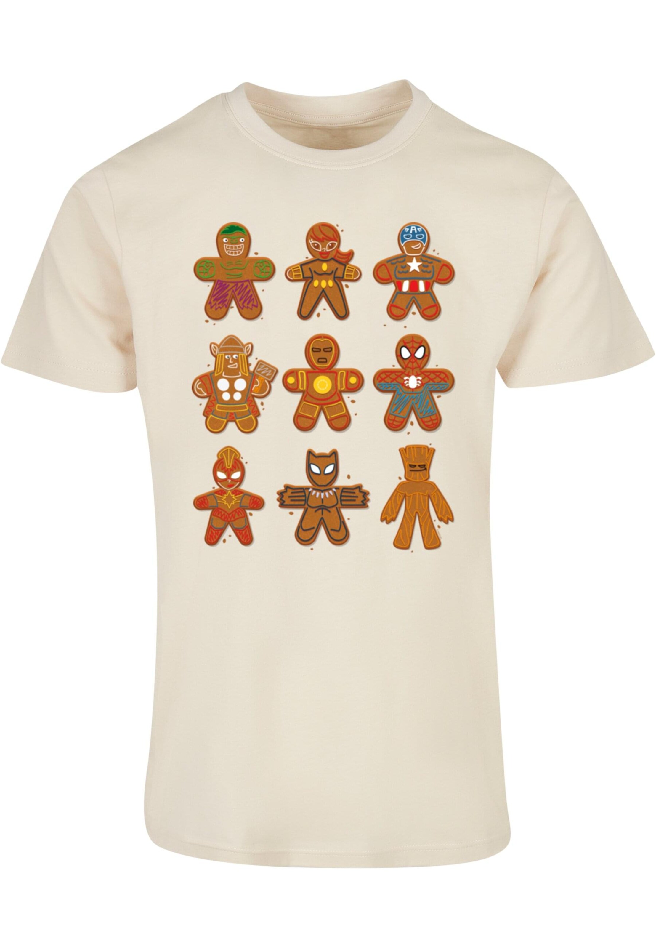 T-Shirt 'Marvel Universe - Christmas Gingerbread Avengers' ABSOLUTE CULT en beige : devant