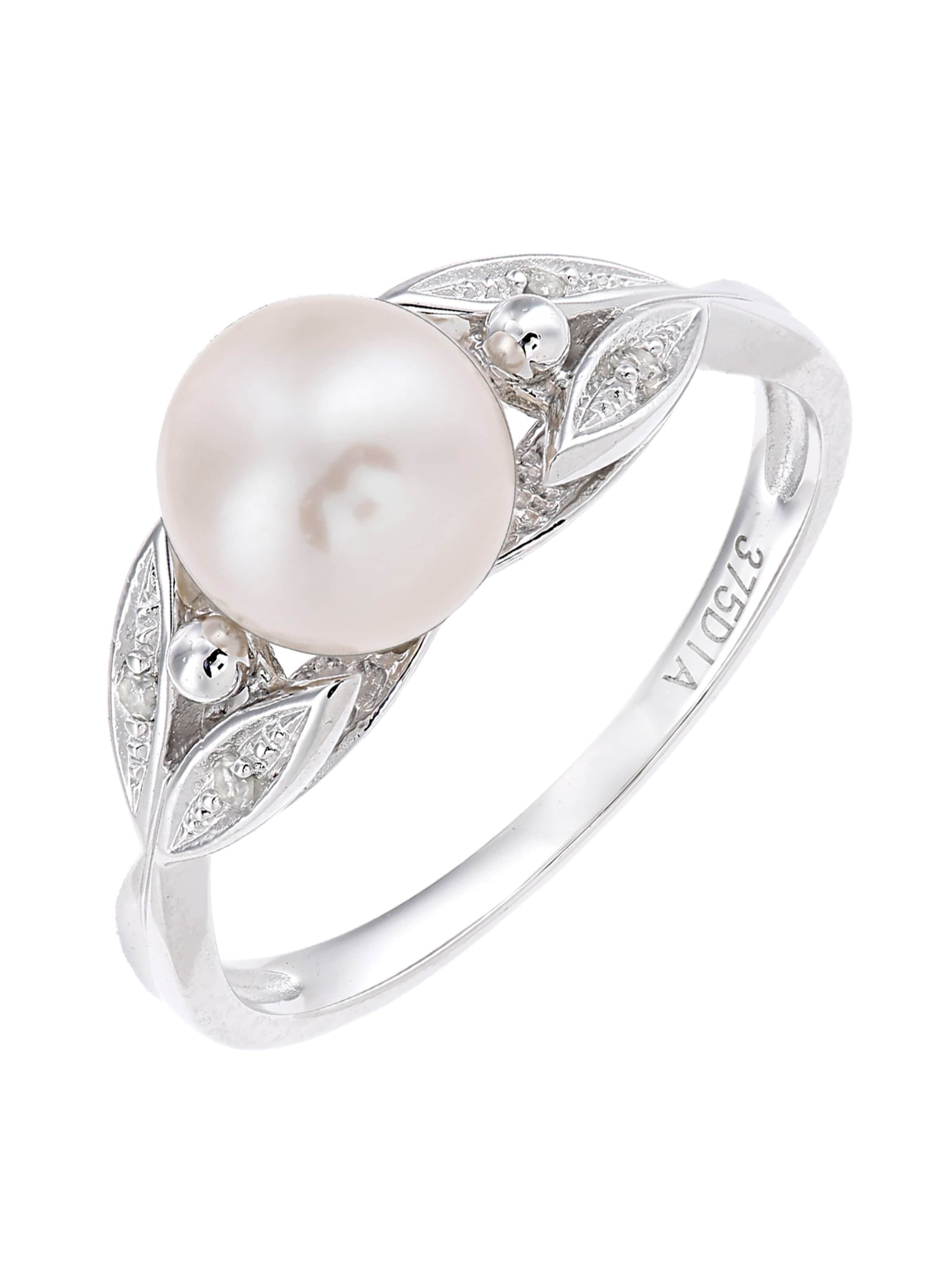 DIAMANT LETERNEL Ring 'Ring aus 375 Weißgold mit 0.03 Karat Diamant mit Perle'‌‌‌‌‌‌ in Silber