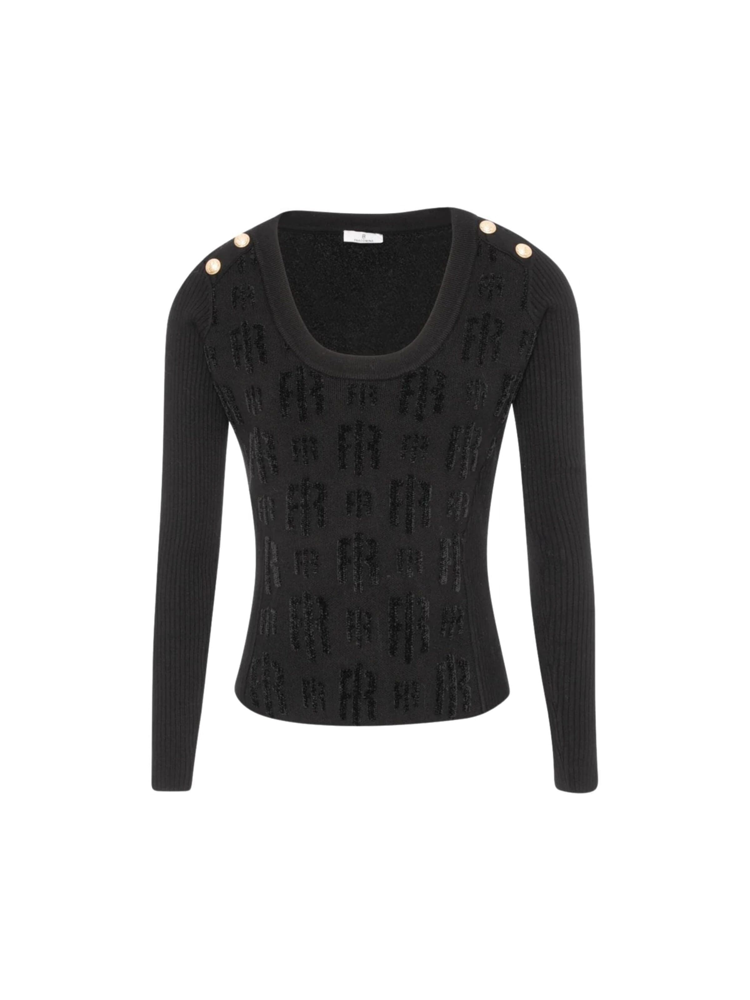 Fracomina Sweater 'Slim-fit sweater with monogram and jewel buttons' in Black: front