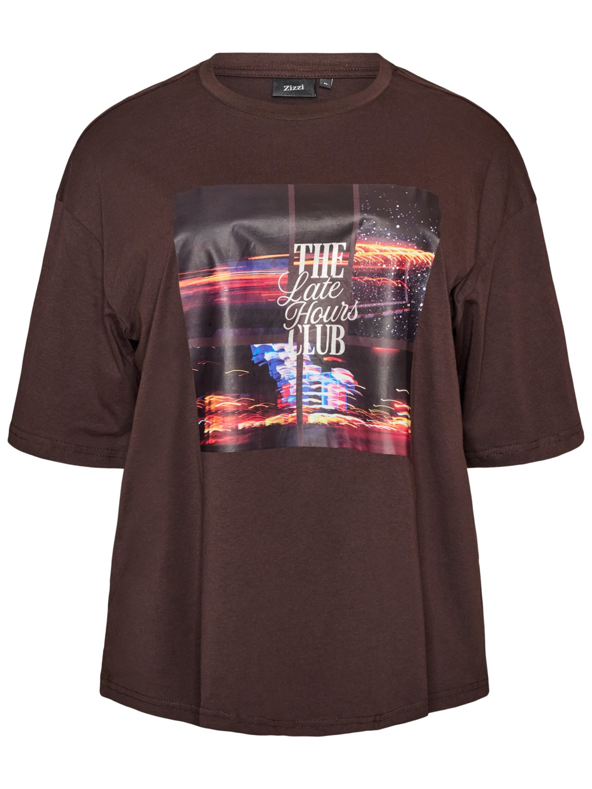 T-shirt oversize 'Mea H' Zizzi en marron : devant