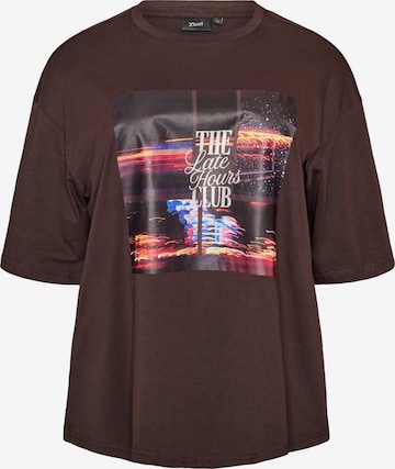 T-shirt oversize 'Mea H' Zizzi en marron : devant
