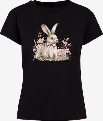 T-shirt 'Niedlicher Osterhase Mit Blumen' F4NT4STIC en noir : devant