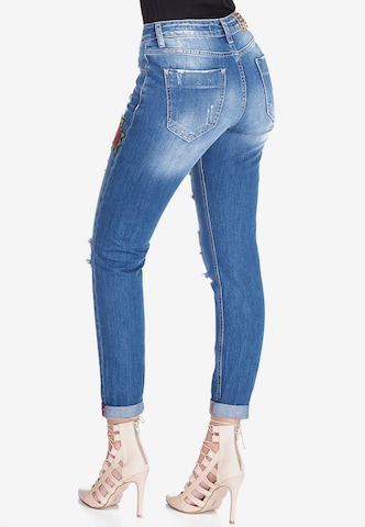 CIPO & BAXX Skinny Jeans 'Patched Rose' in Blau