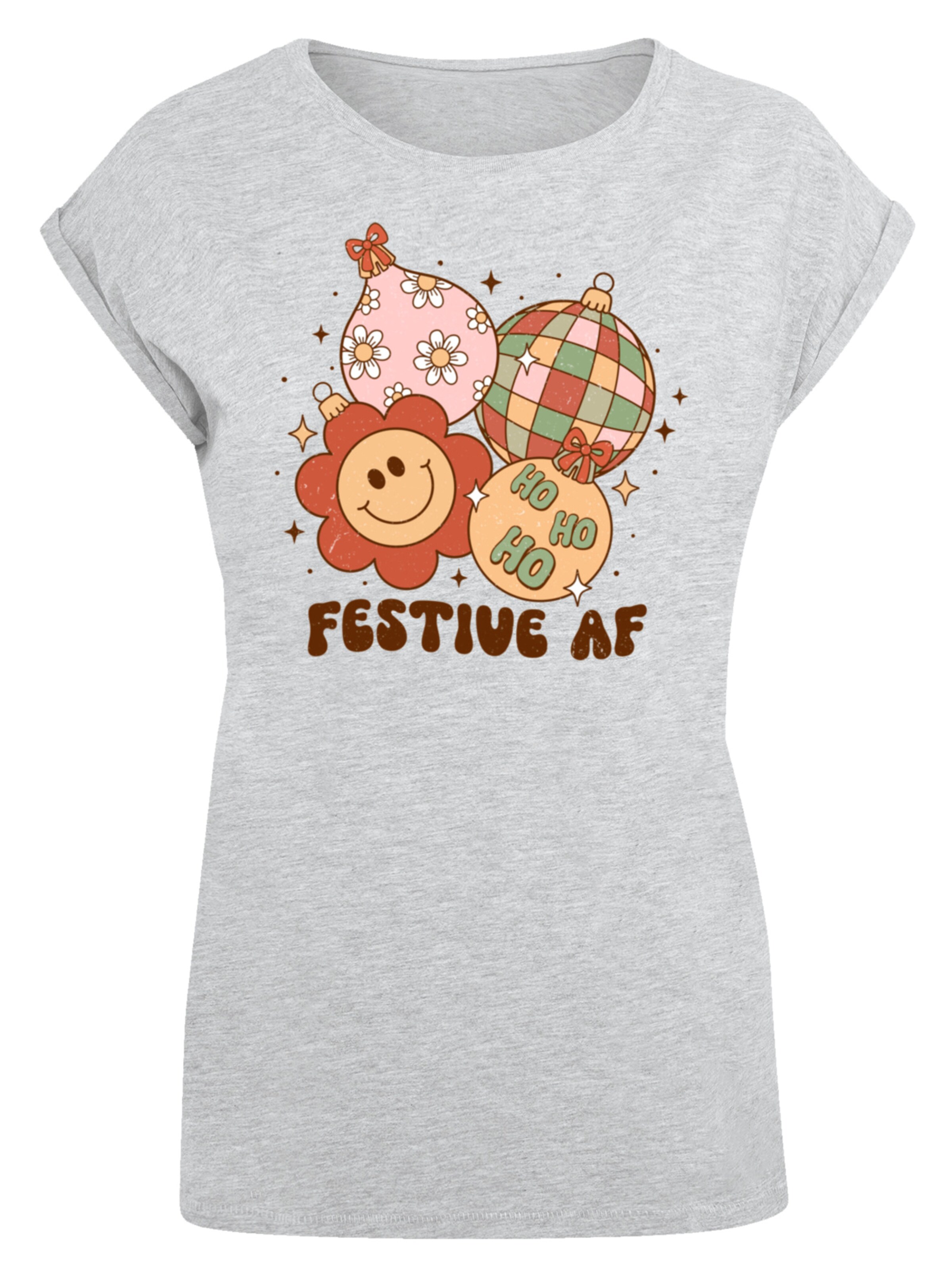 F4NT4STIC Shirt 'Festive AF Christmas Tree Balls' in Grau: Vorderseite