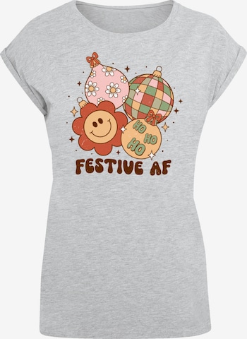 F4NT4STIC Shirt 'Festive AF Christmas Tree Balls' in Grau: Vorderseite