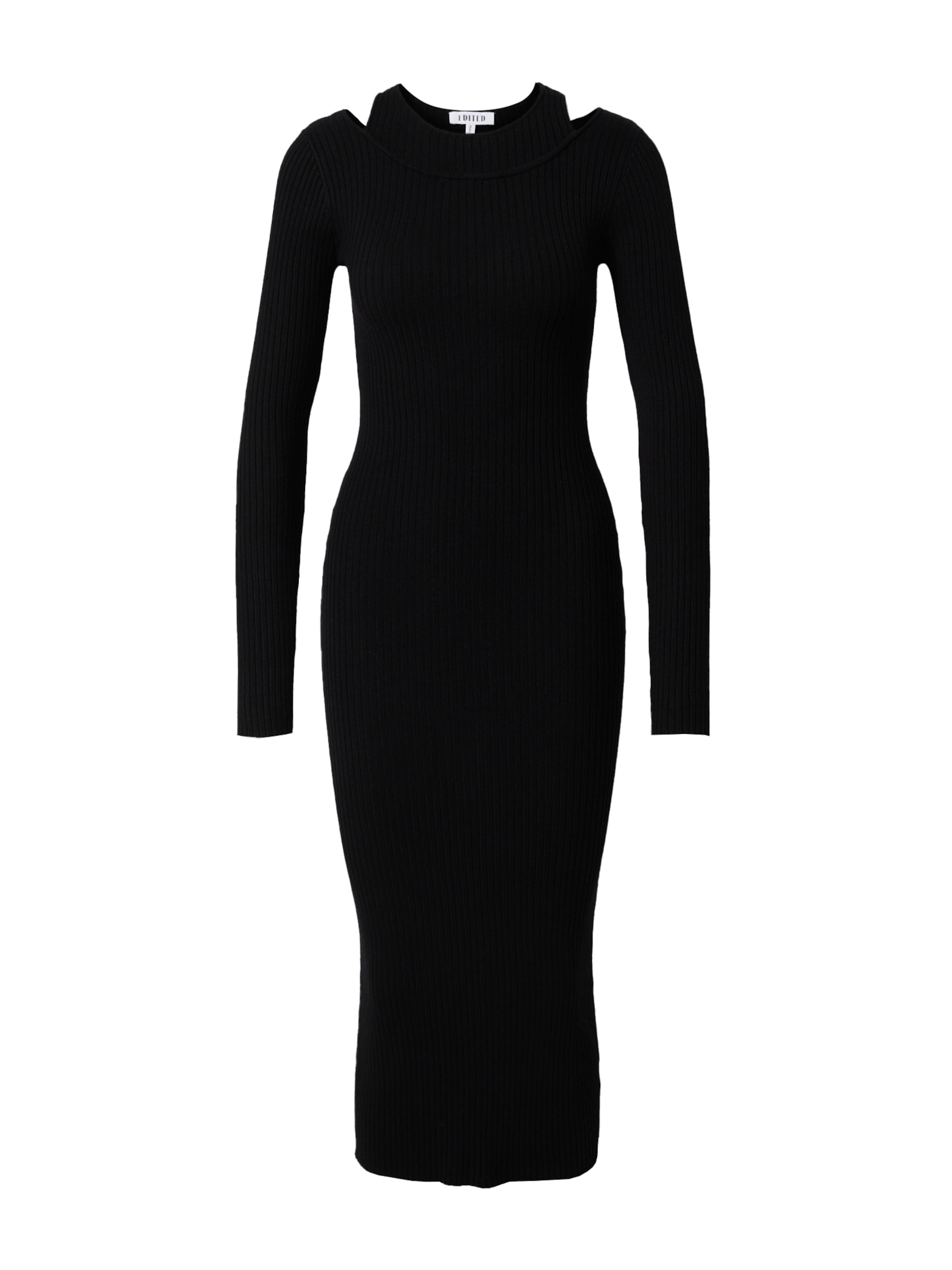 EDITED Gebreide jurk 'Yandra' in Zwart: voorkant