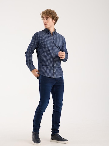 7Camicie Slim fit Zakelijk overhemd 'Leonardo Denim Man Shirt Blue White' in Blauw