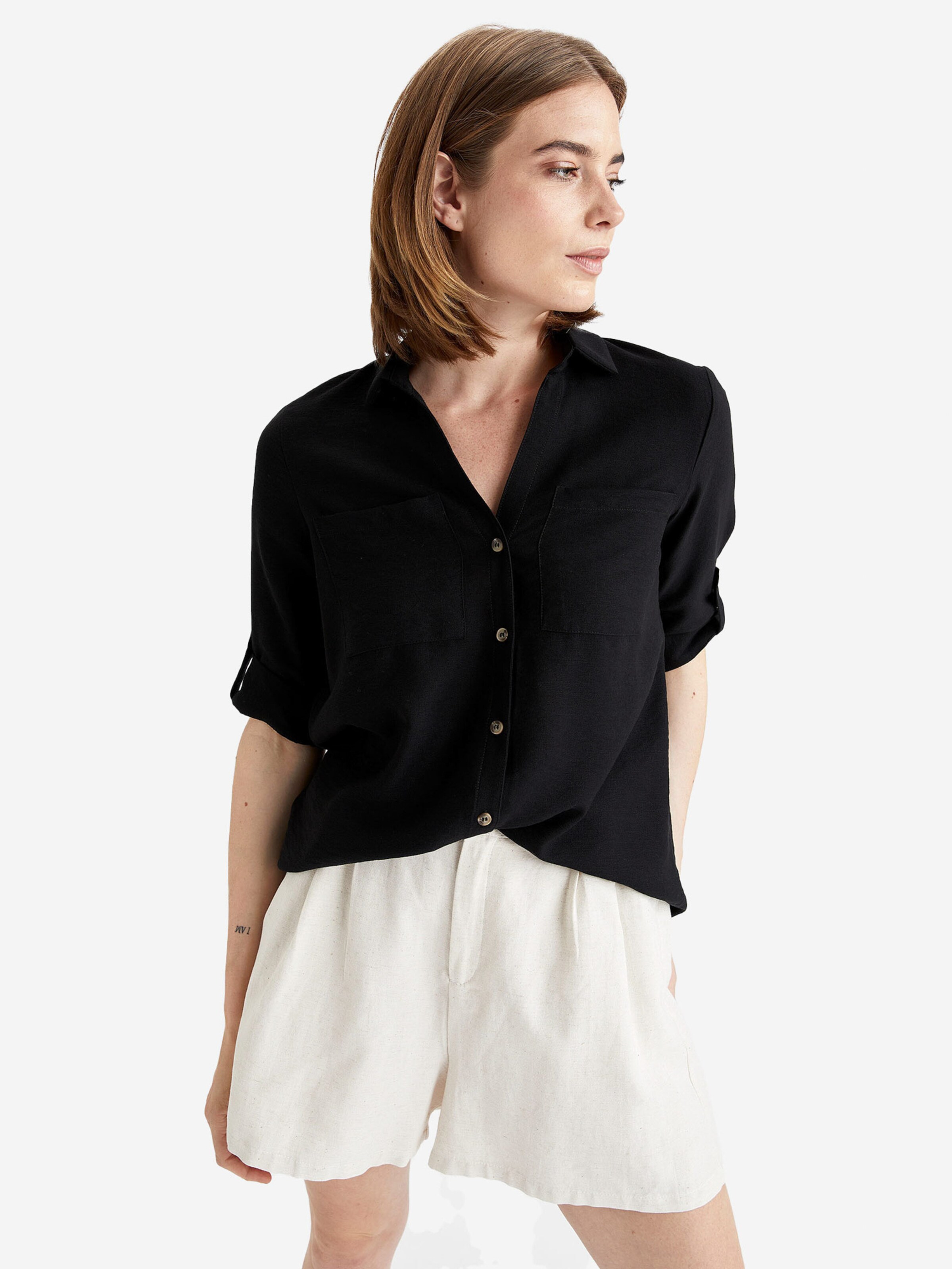Frauen Große Größen DeFacto Bluse in Schwarz - LH46527 Frauen Große Größen DeFacto Bluse in Schwarz - LH46527