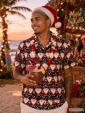 Regular fit Camicia 'Christmas Santa Allover' di King Kameha in nero
