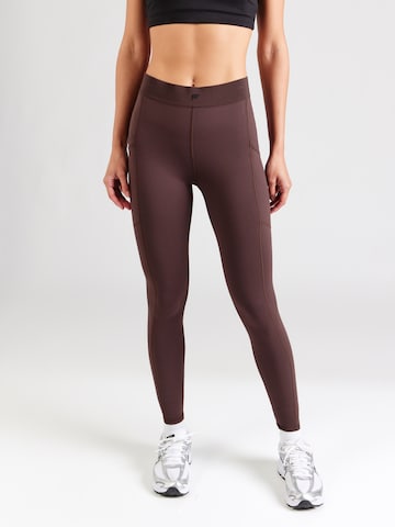 Fabletics Skinny Workout Pants 'ON-THE-GO' in Brown: front