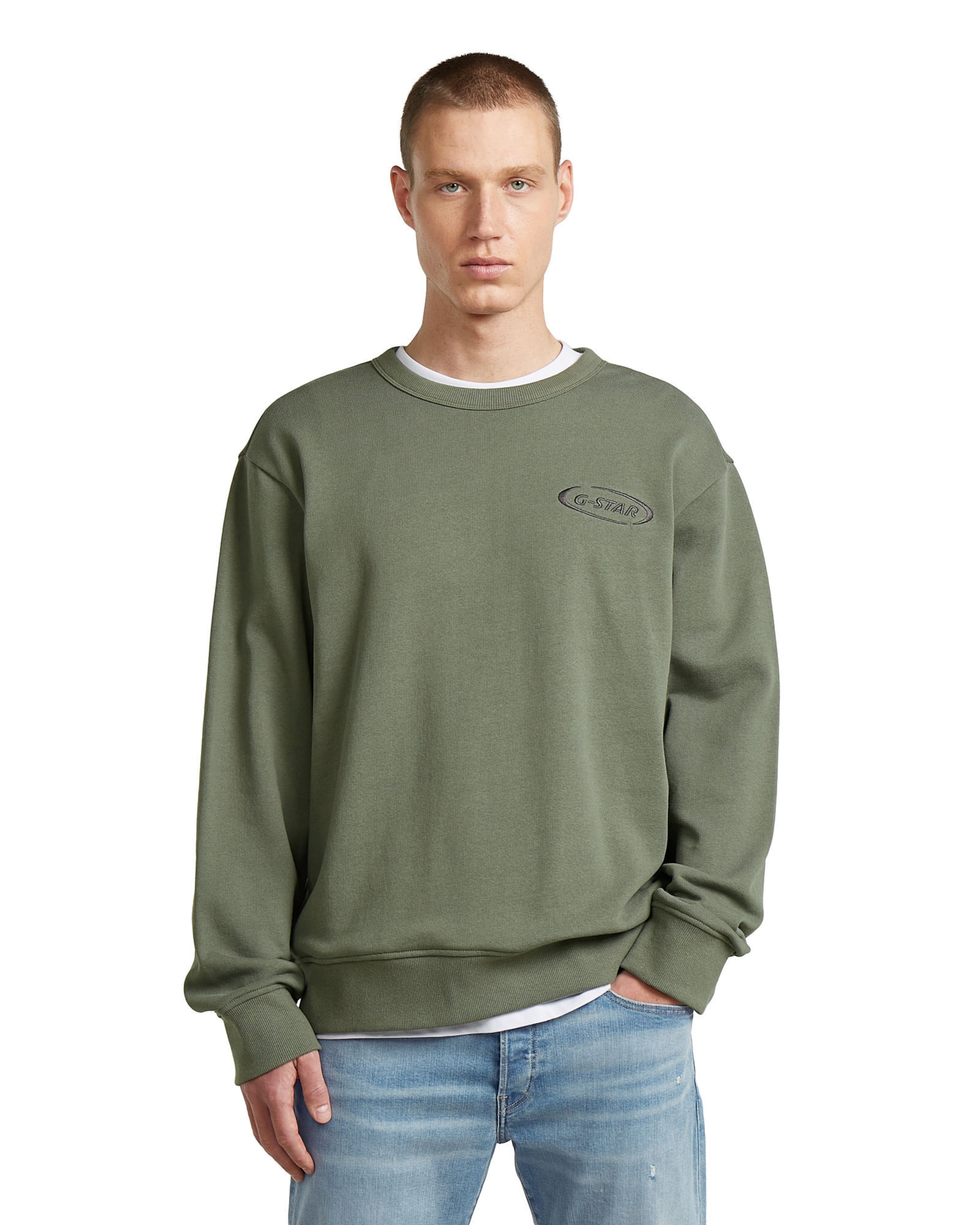 G-STAR Sweater - '90s Logo Sweater' in Grün: Vorderseite