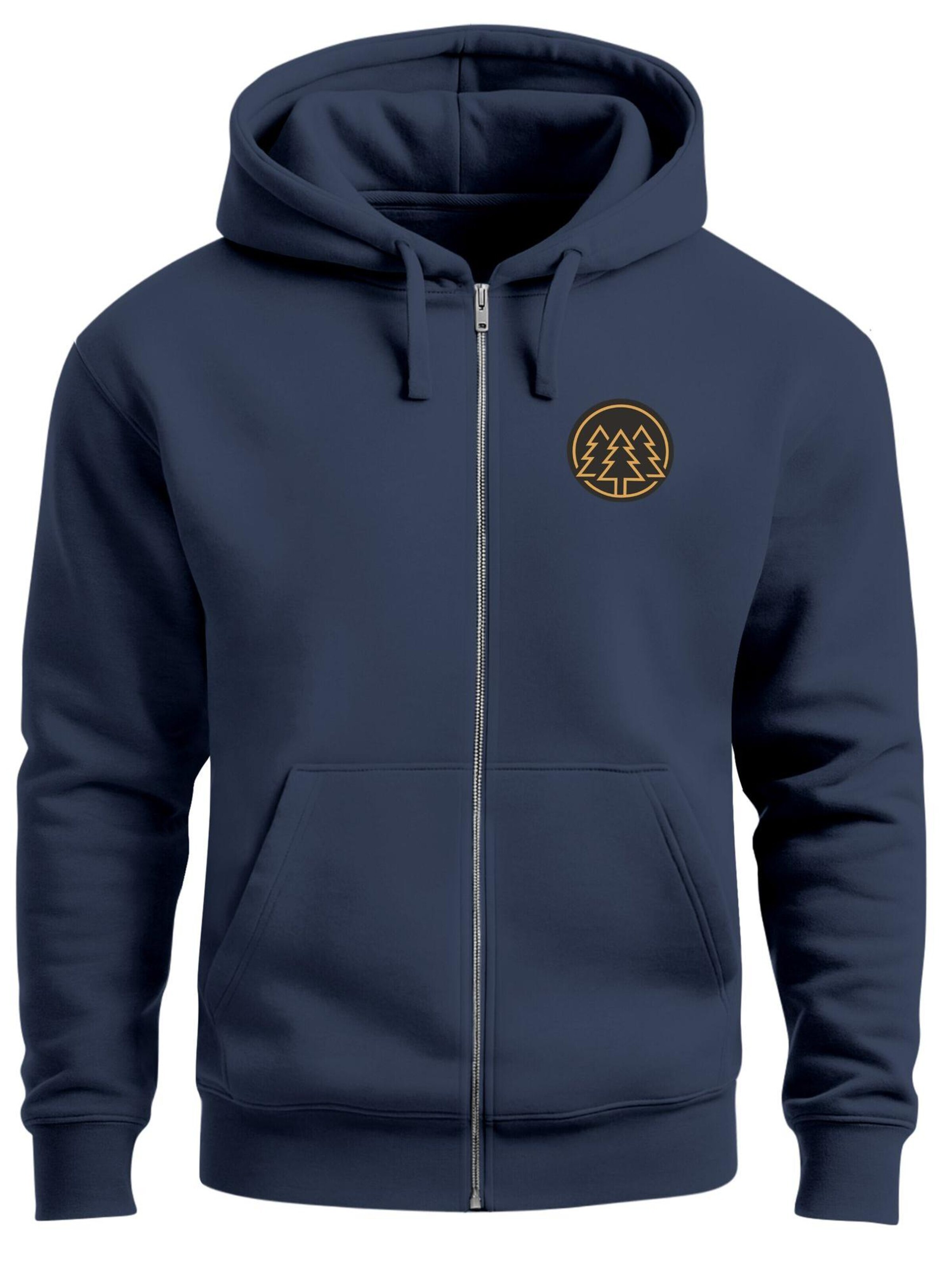 Neverless Sweatjacke 'Bäume Badge'‌‌‌ in Blau: Vorderseite