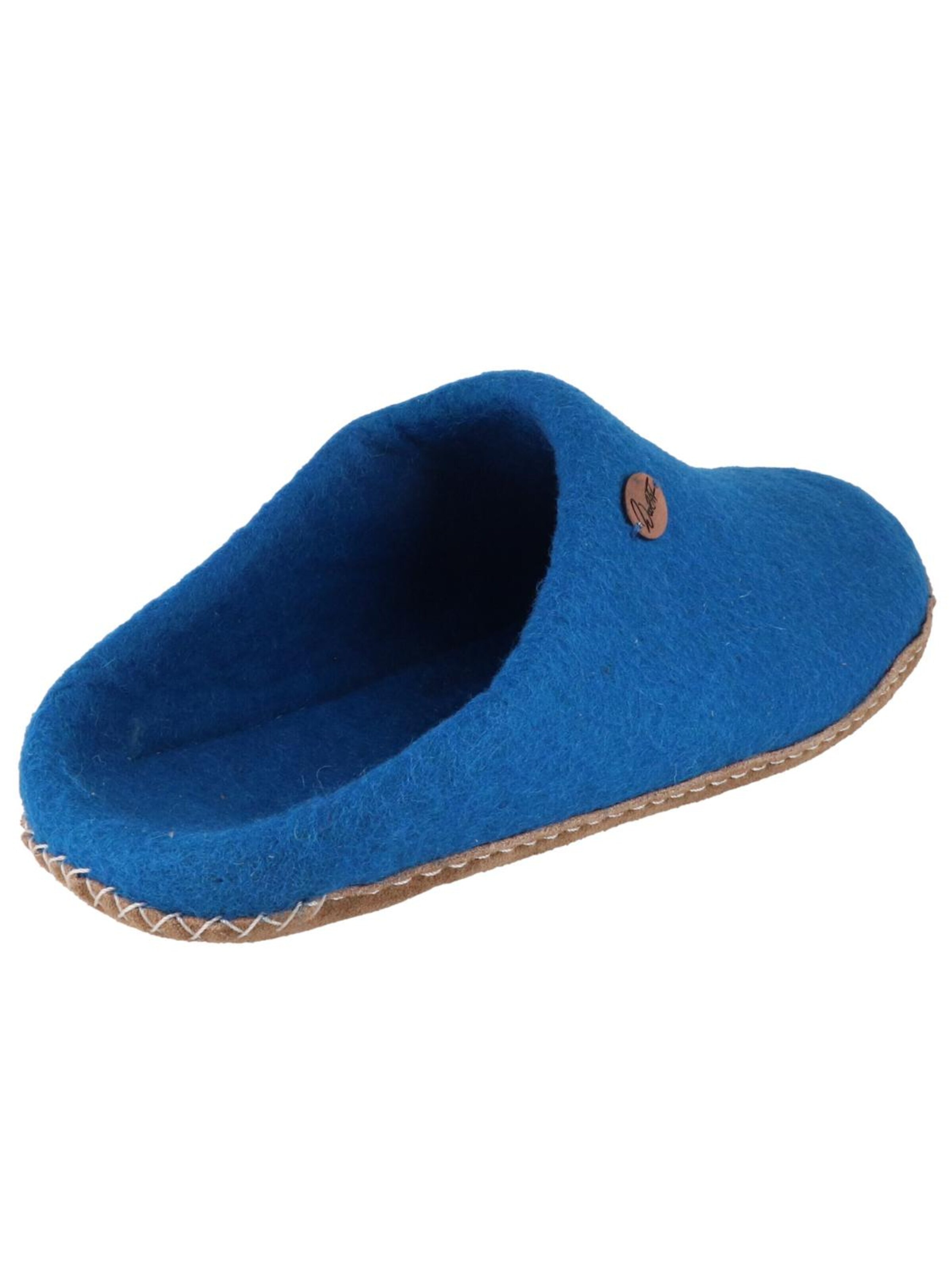 WoolFit Hausschuh 'Tibet mit Ledersohle'‌ in Blau