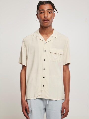 Urban Classics Comfort fit Button Up Shirt in Beige: front