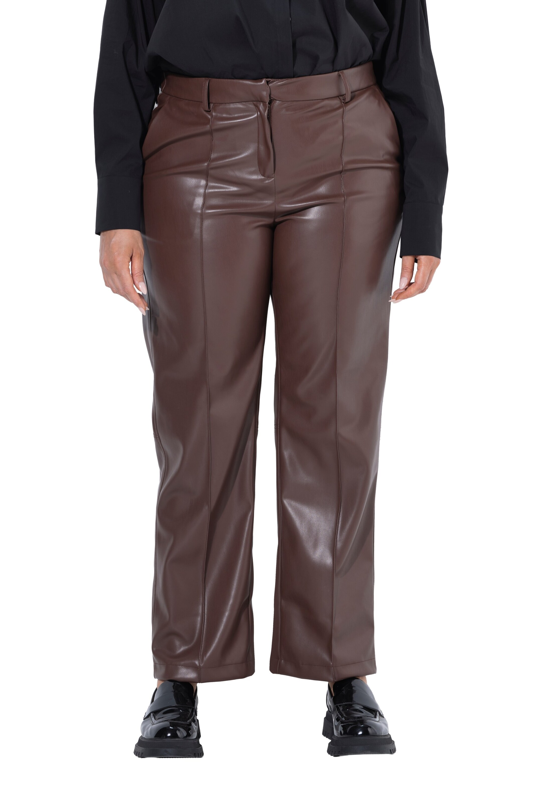Ulla Popken Regular Pantalon in Bruin: voorkant