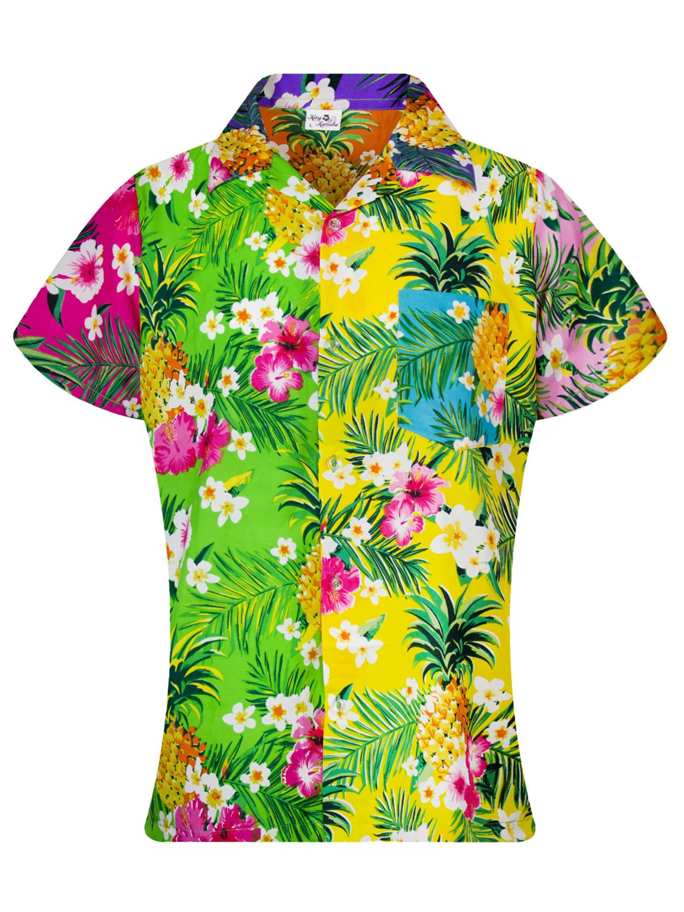 King Kameha Bluse 'Pineapple Flowers'‌‌‌ in Mischfarben: Vorderseite