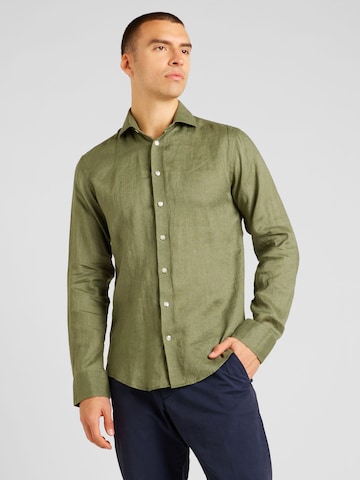 Coupe slim Chemise 'Perth' Bruun & Stengade en vert : devant