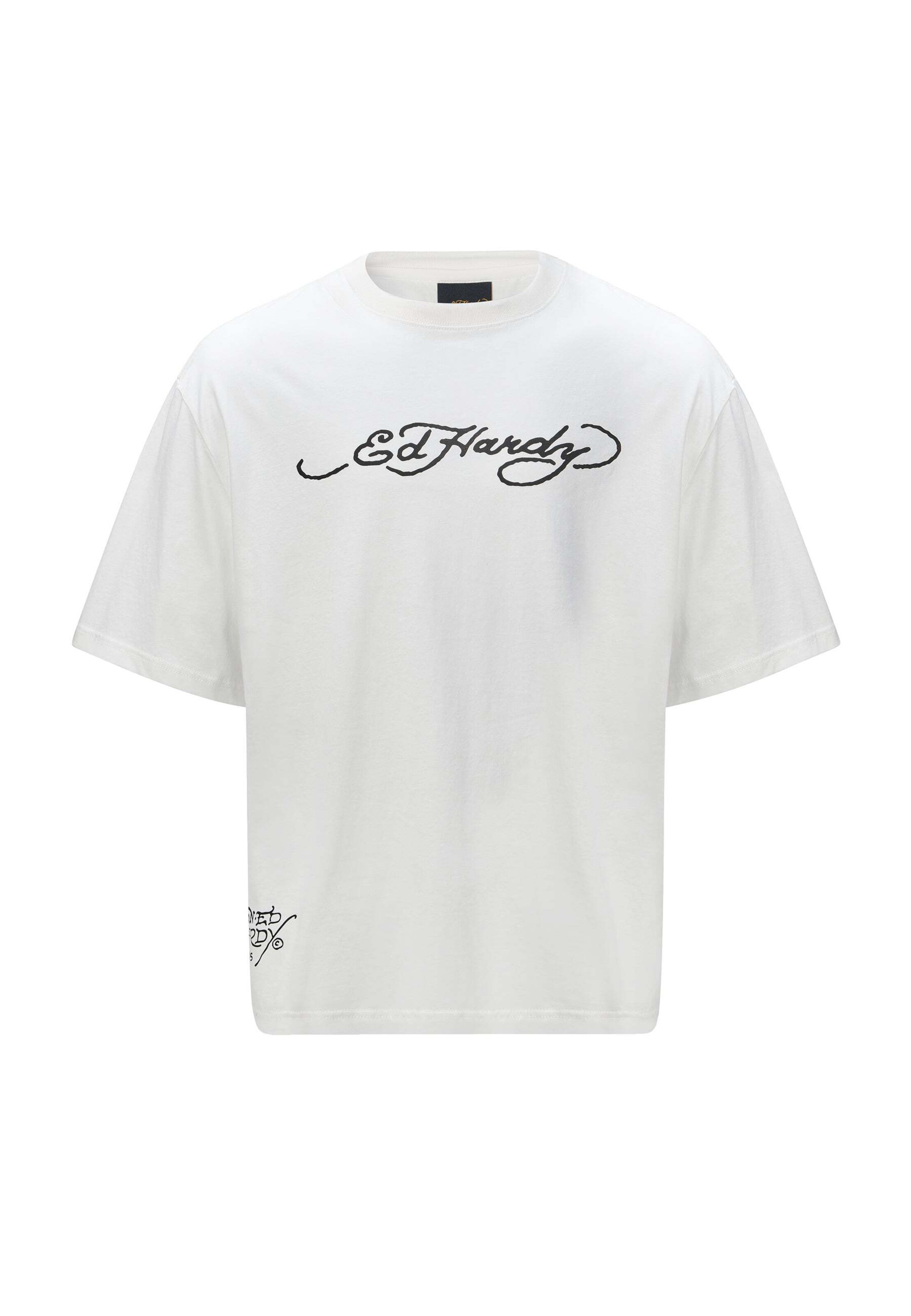 Ed Hardy T-Shirt 'Drags' in S in dunkelgrau / schwarz / weiß, Produktansicht