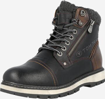 TOM TAILOR - Botas con cordones en negro: frente