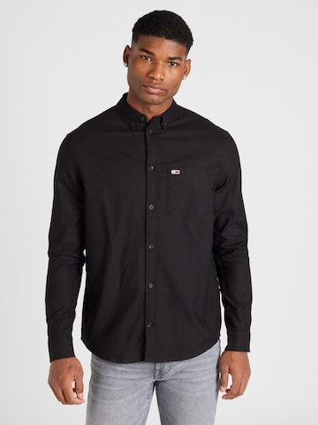 Tommy Jeans Regular fit Button Up Shirt in Black: front