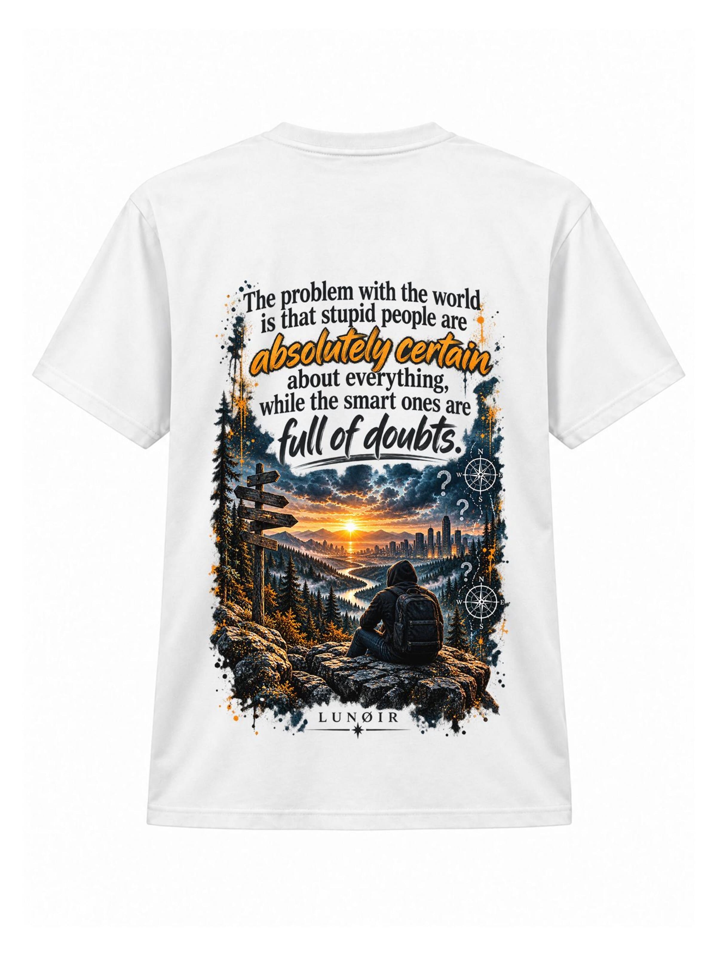 LUNØIR Studio Shirt 'Full of Doubts EN'‌‌‌‌‌‌‌ in Weiß: Vorderseite