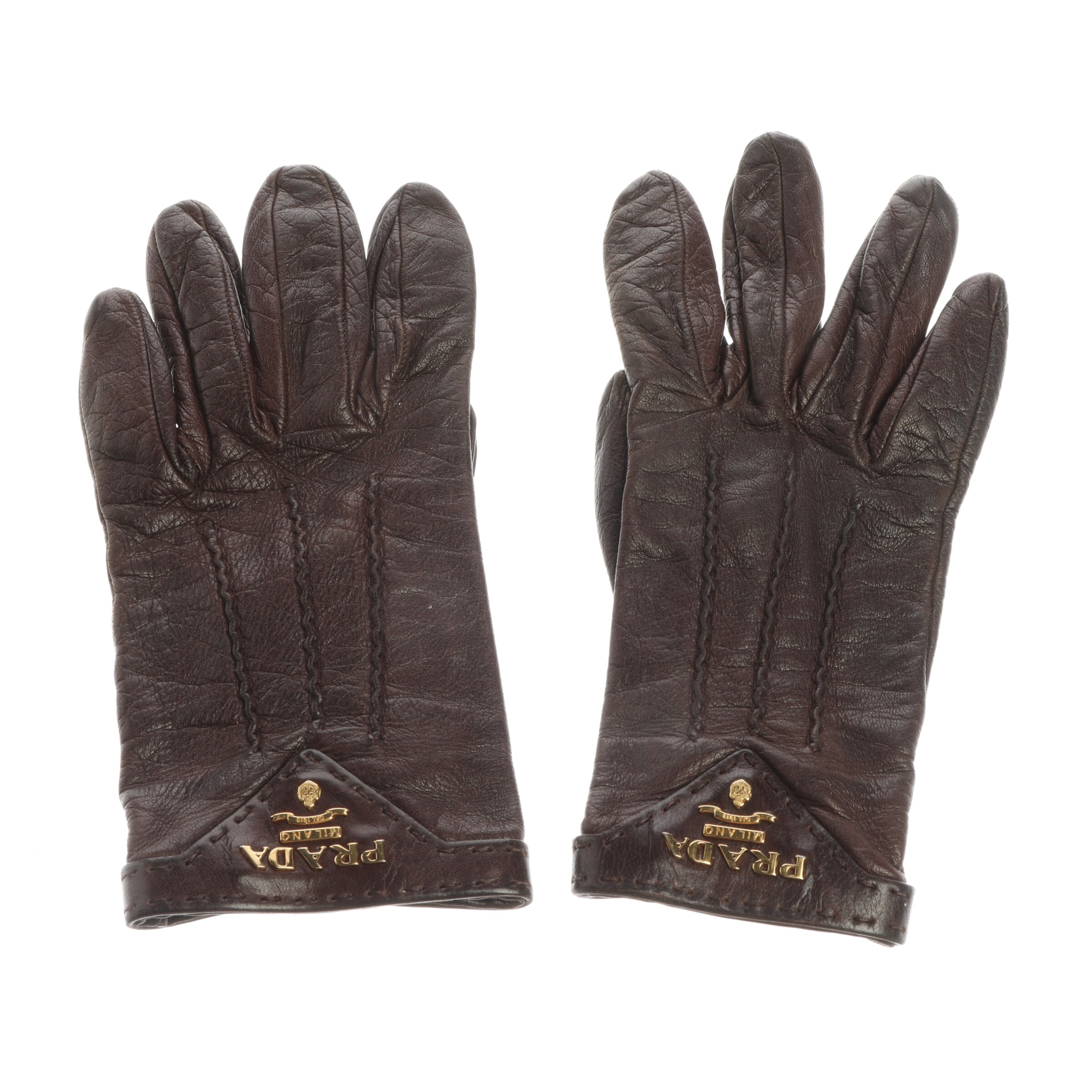 PRADA Gloves in S in Brown: front