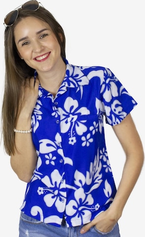 King Kameha Blouse 'Hibiscus' in Blue: front