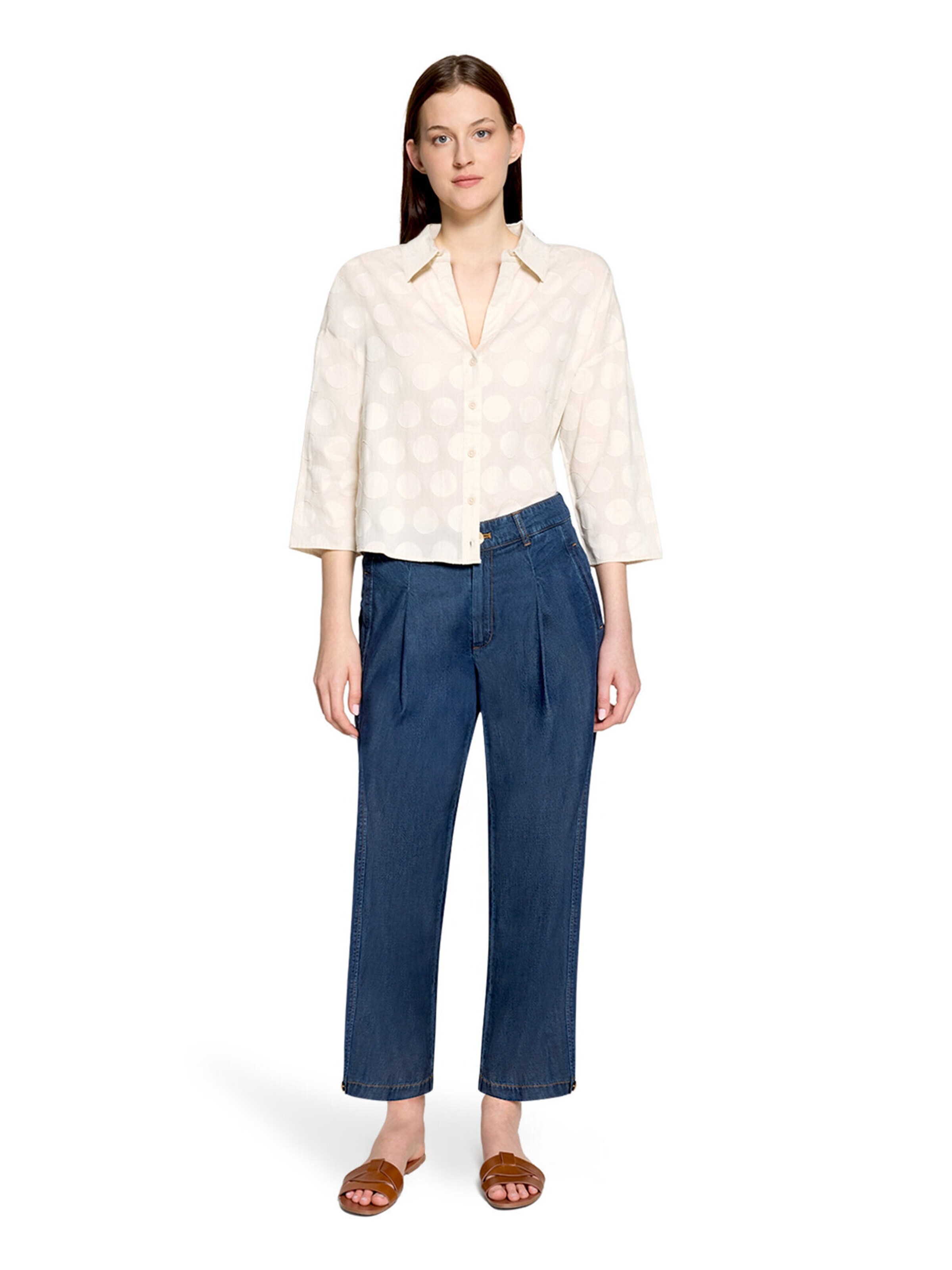 Cartoon Oversize-Bluse mit Kragen in Beige