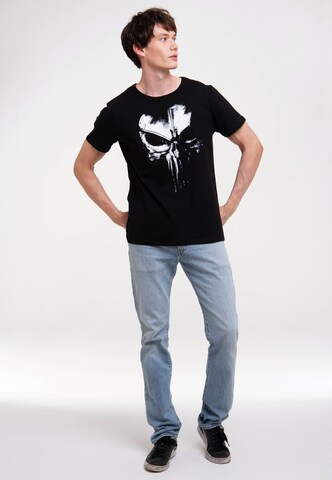 LOGOSHIRT Shirt 'Marvel - Punisher Techno Skull' in Zwart