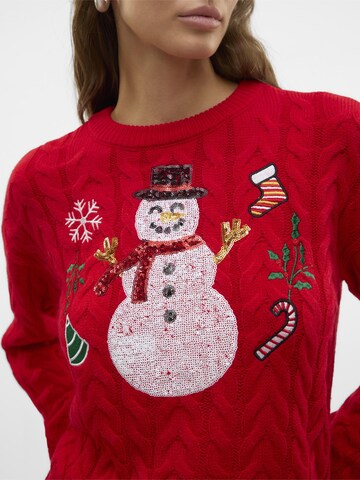 VERO MODA Pullover 'SNOWMAN' i rød