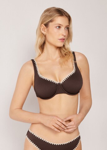 CALZEDONIA Balconette Bikini Top 'Bicolor Embroidery' in Brown