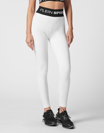Plein Sport Skinny Sports trousers in White: front
