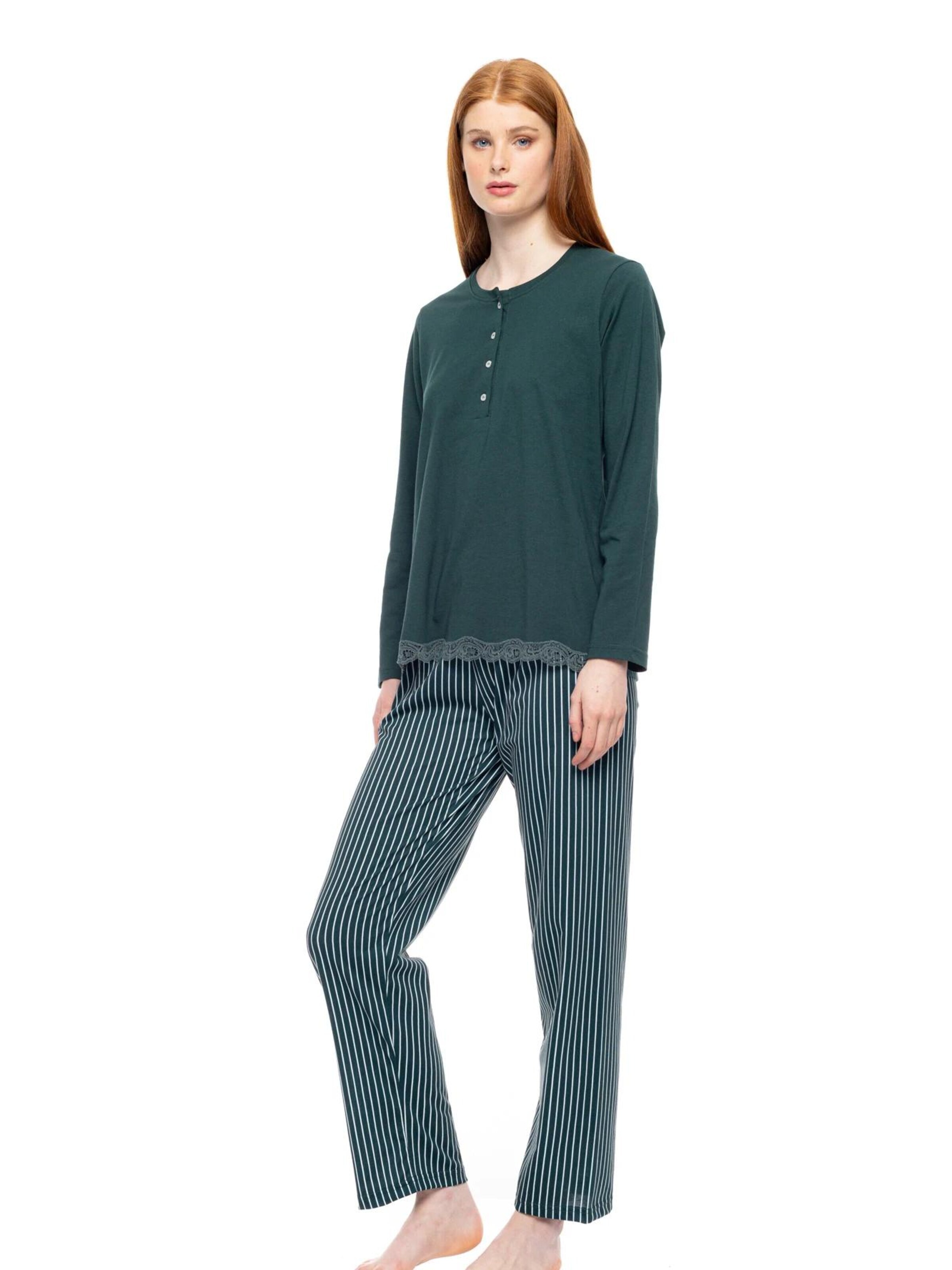Pink Label Πιτζάμα 'PYJAMA GREEN FOREST STRIPES' σε πράσινο