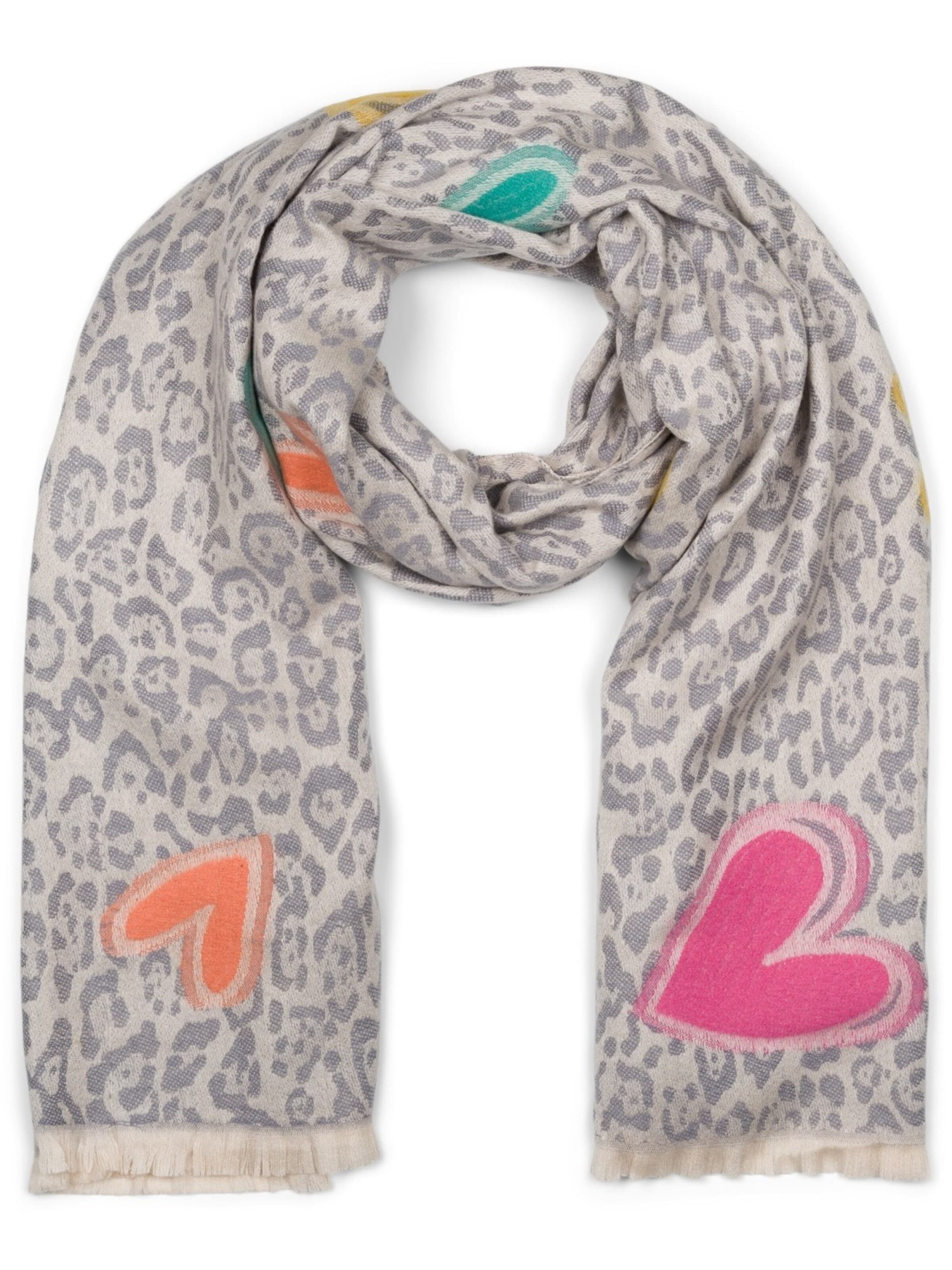 styleBREAKER Schal 'Schal mit Leoparden Herz Muster'‌‌‌‌ in Grau: Vorderseite