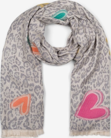 styleBREAKER Schal 'Schal mit Leoparden Herz Muster' in Grau: Vorderseite