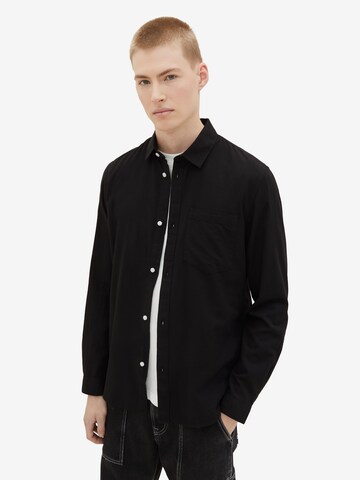 TOM TAILOR DENIM Regular fit Button Up Shirt in Black: front