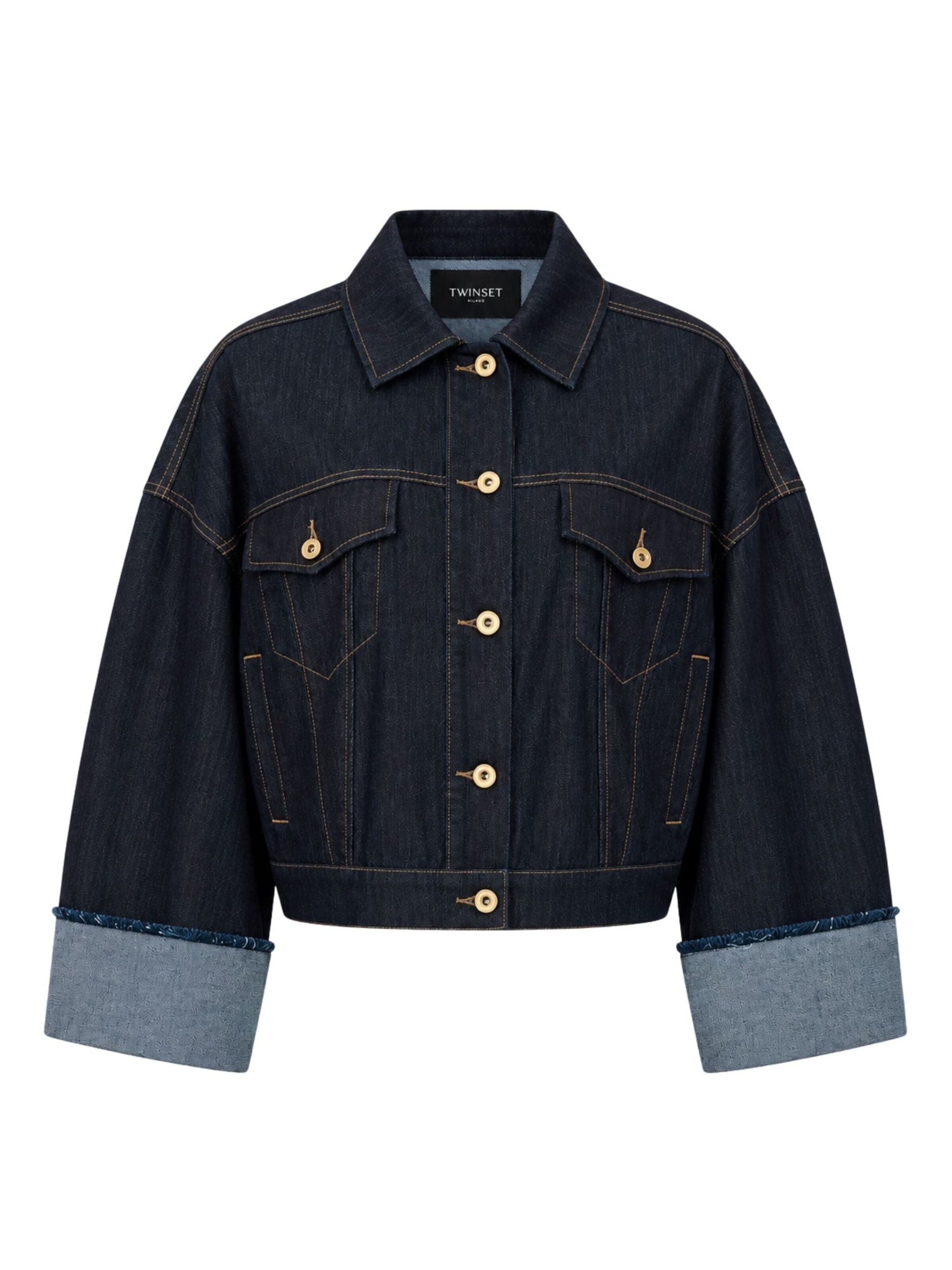 Twinset Tussenjas 'Denim Jacket with Contrasting Cuffs' in Blauw: voorkant