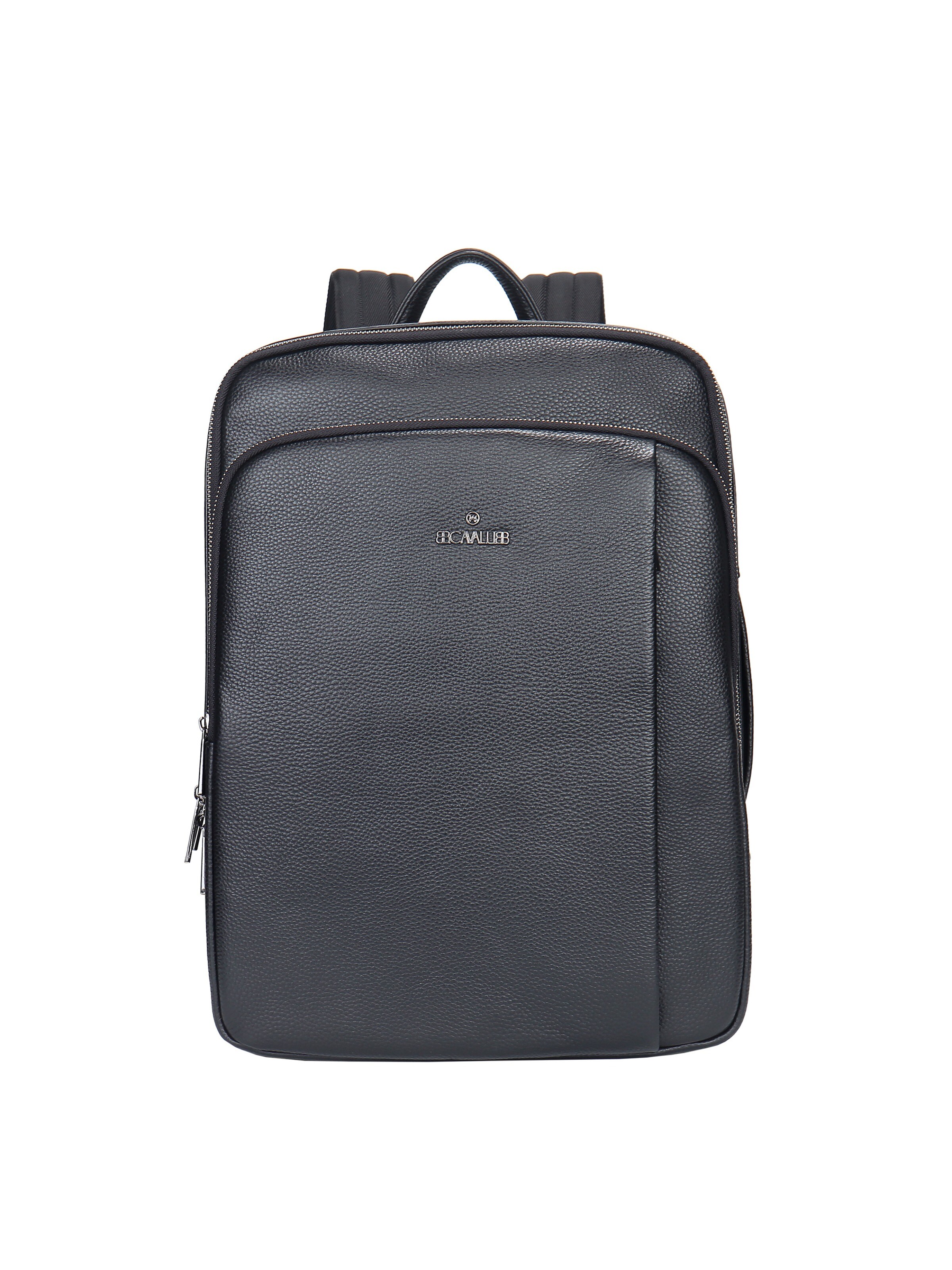 Zaino 'Zaino Unisex Vera Pelle - Chiusura Zip, Tasche Multiple, Manico Pelle' di B. Cavalli in nero: frontale