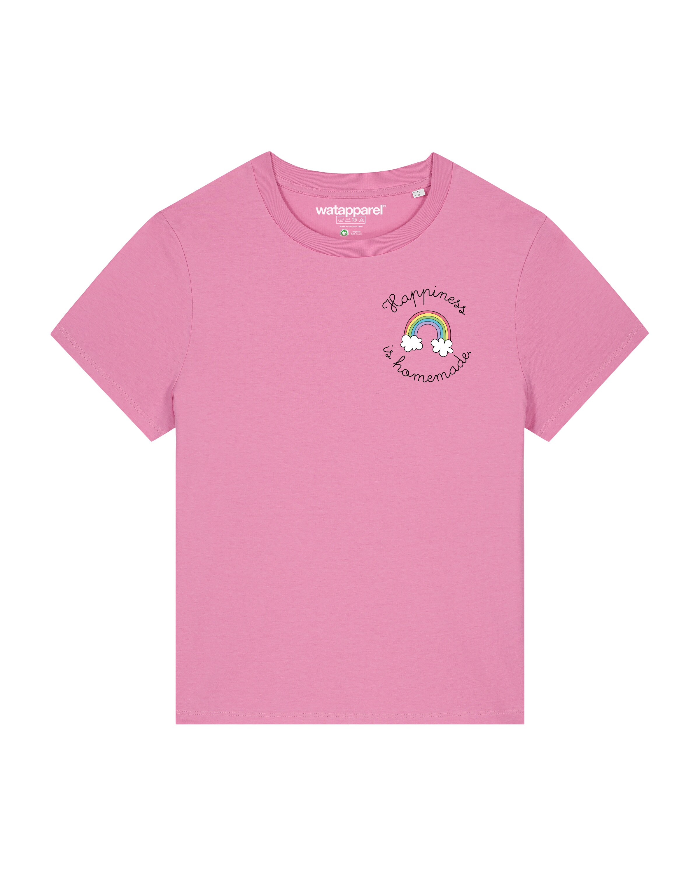 T-shirt ' Happiness is homemade ' Watapparel en rose : devant