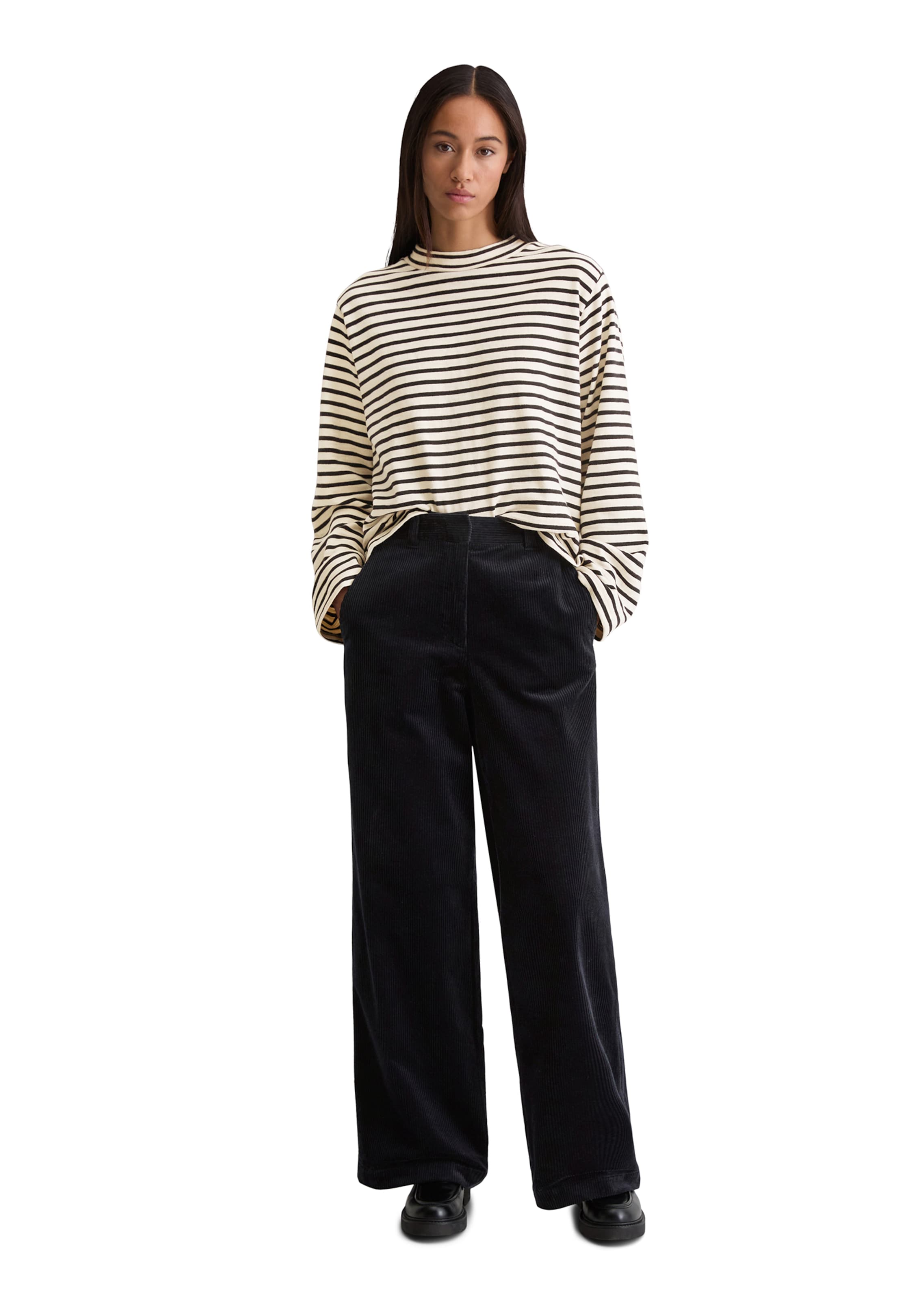 Marc O'Polo Wide leg Broek in Zwart