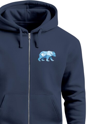 Neverless Sweatjacke 'Bär Polygon Blau'‌ in Blau