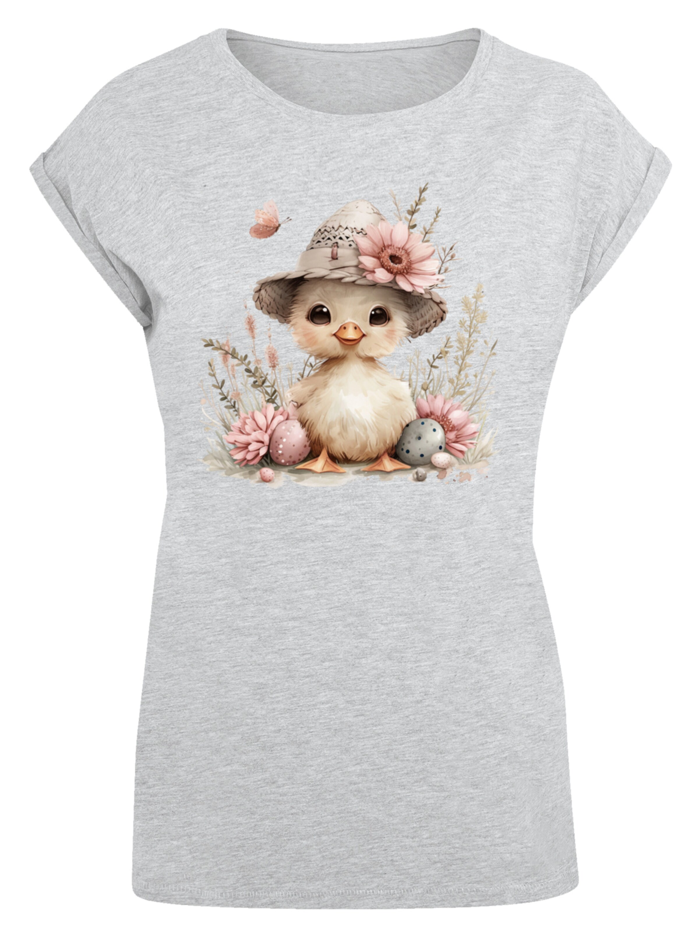 F4NT4STIC Shirt 'Süßes Oster Küken mit Hut' in Grijs: voorkant