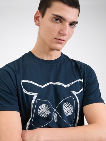 mėlyna KnowledgeCotton Apparel Marškinėliai 'Big Owl'