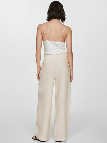 MANGO Wide leg Bandplooibroek 'Maneli' in Beige