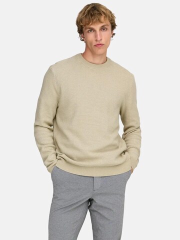 Pull-over 'ONLY & SONS ONSDAVE REG LS CREW NECK KNIT NOOS MAGLIONCINO' Only & Sons en beige