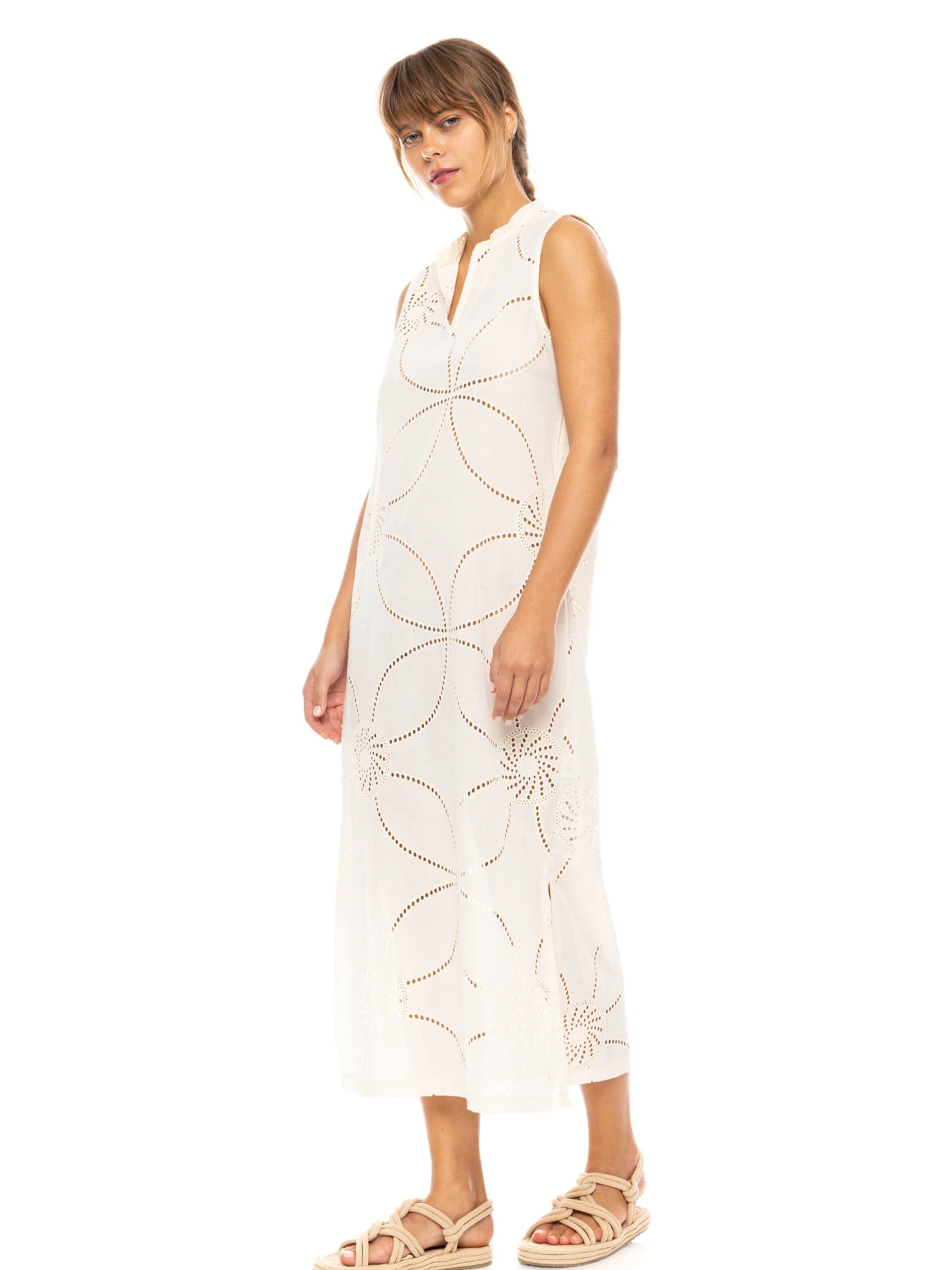 Pink Label - Vestido de verão 'BEACHWEAR MOON EMBRODERY' em branco