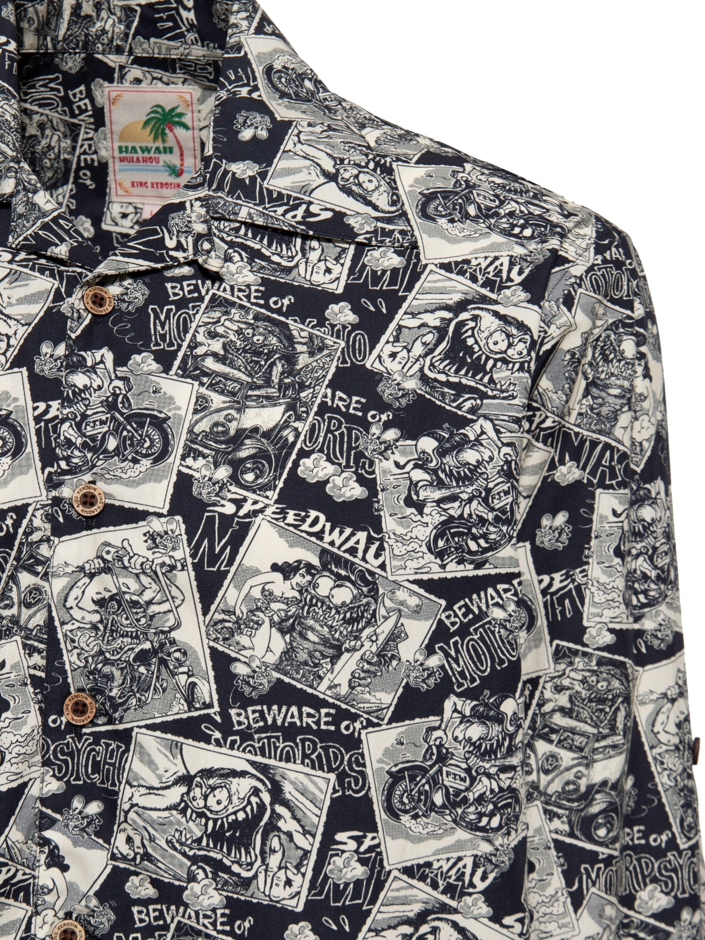 King Kerosin Regular fit Button Up Shirt 'Motorpsycho' in Black